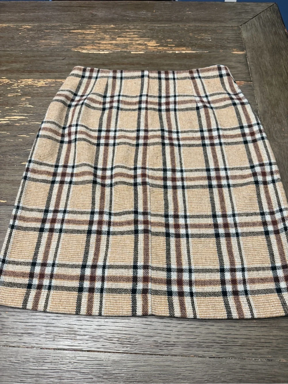Fashion Nova Beige Plaid Zip-Front Pencil Skirt L